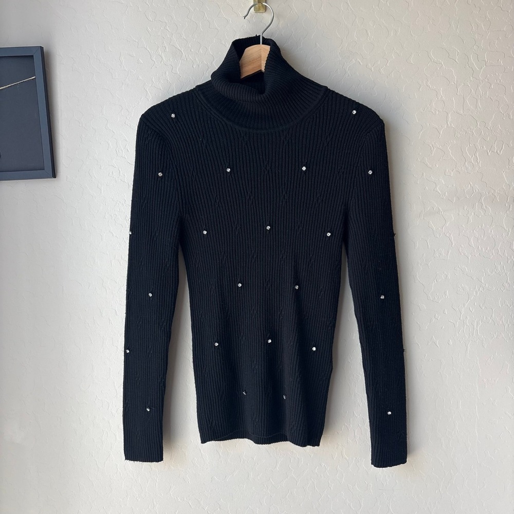 Christopher Kane Black Merino Wool Crystal Embellished Turtleneck‎ Sweater XS
